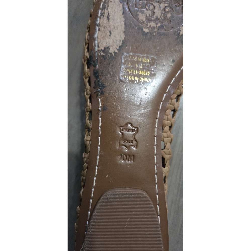 Tory Burch Carlyle Tan & Black Woven Leather Ballerina Flats W/Gold Bow Women 10 - Picture 4 of 5